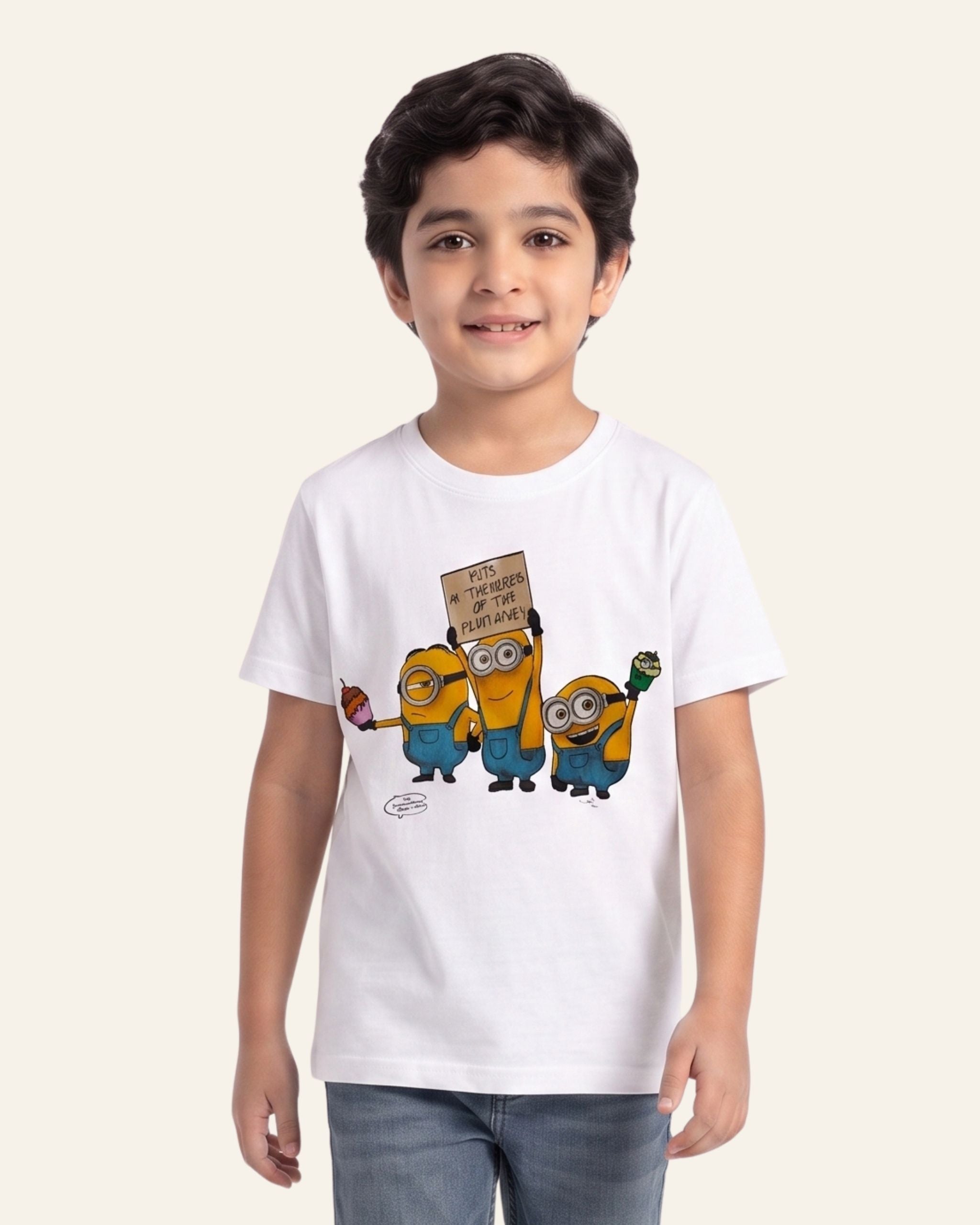 Boys Cartoon Crew Tee — White