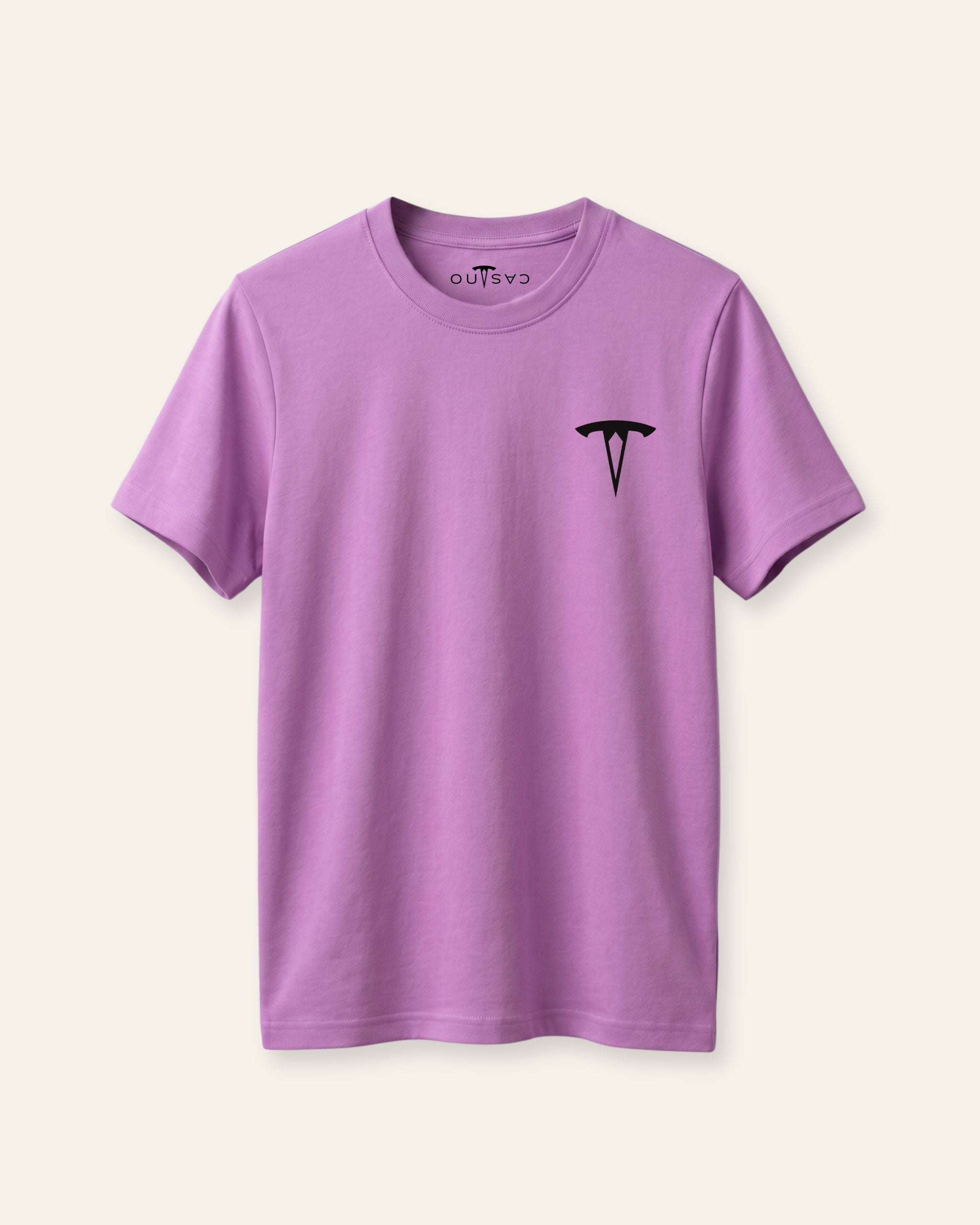 Kids orchid basic tee with the OUTCAST logo, flat front