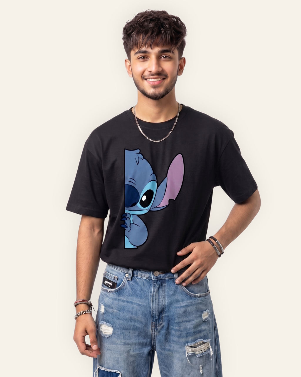 Men's Cartoon Alien Graphic Tee — Black