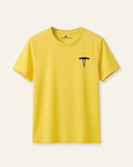 Kids yellow basic tee with a black OUTCAST logo, flat front