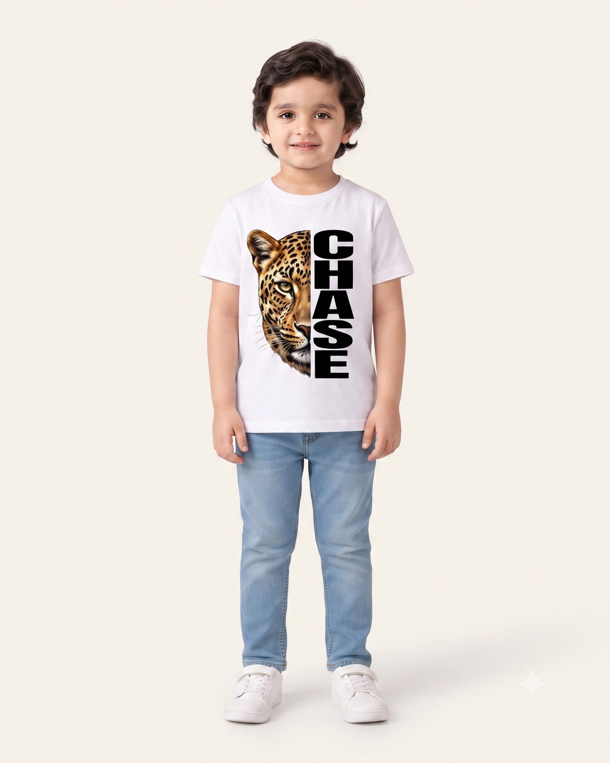 Boys Chase Leopard Tee — White