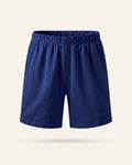 Kids navy shorts with an elastic waist, flat front