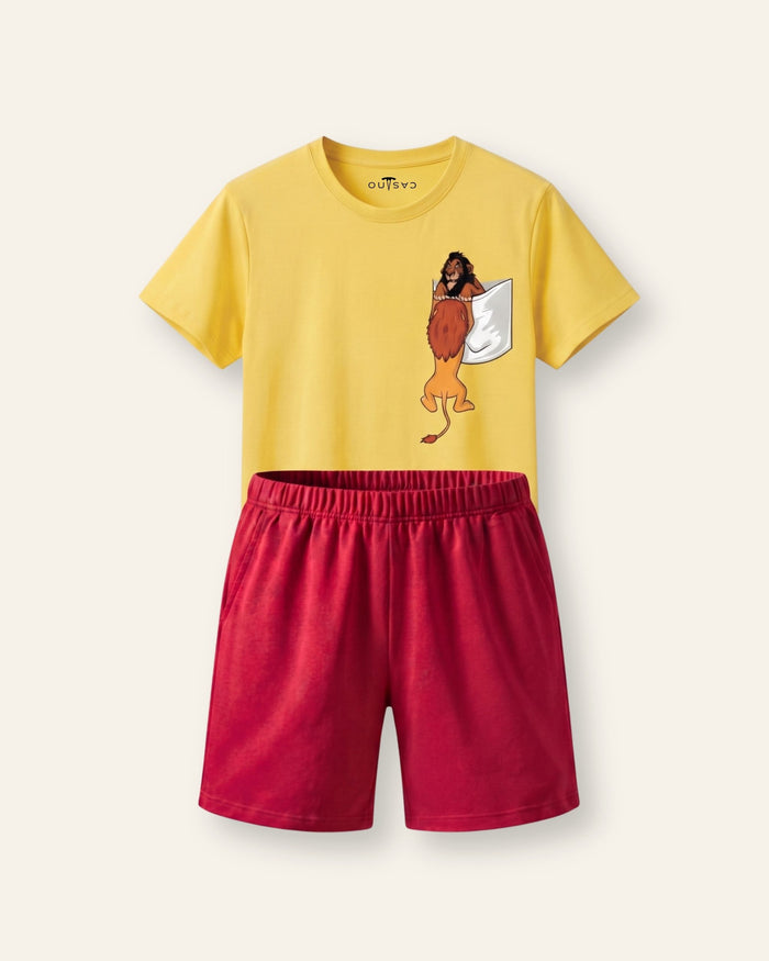 Boys Pocket Lion Shorts Set — Yellow