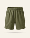 Kids olive shorts with an elastic waist, flat front