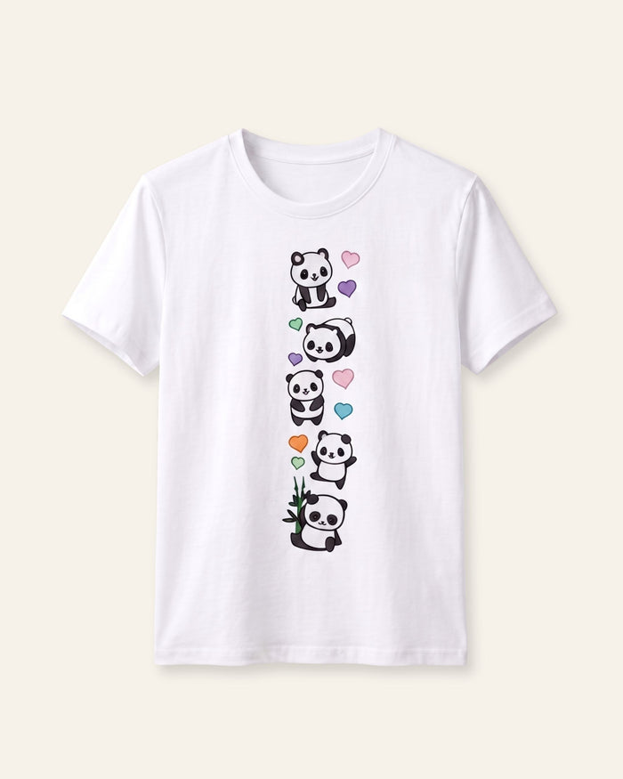 Girls Panda Print Tee — White