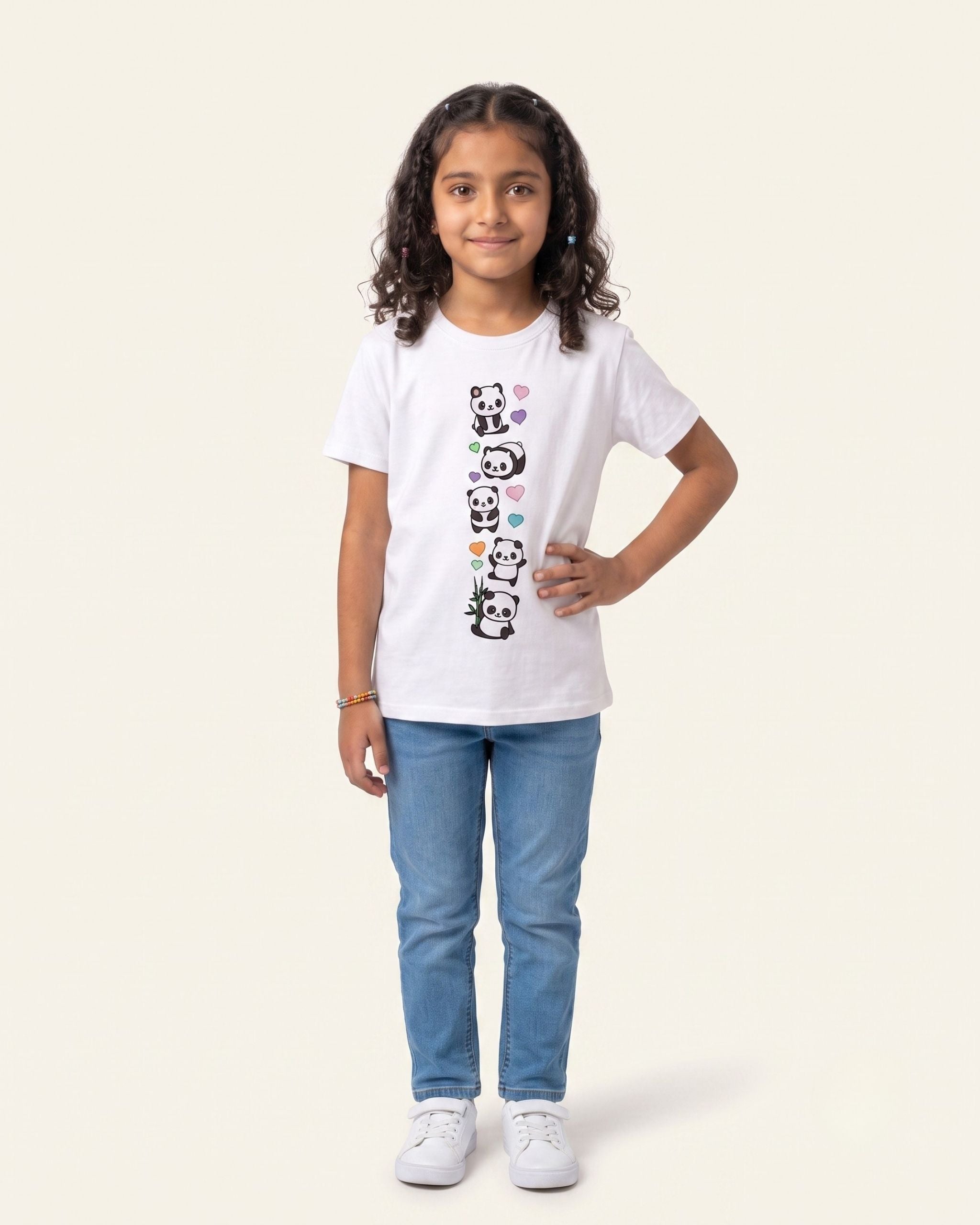 Girls Panda Print Tee — White