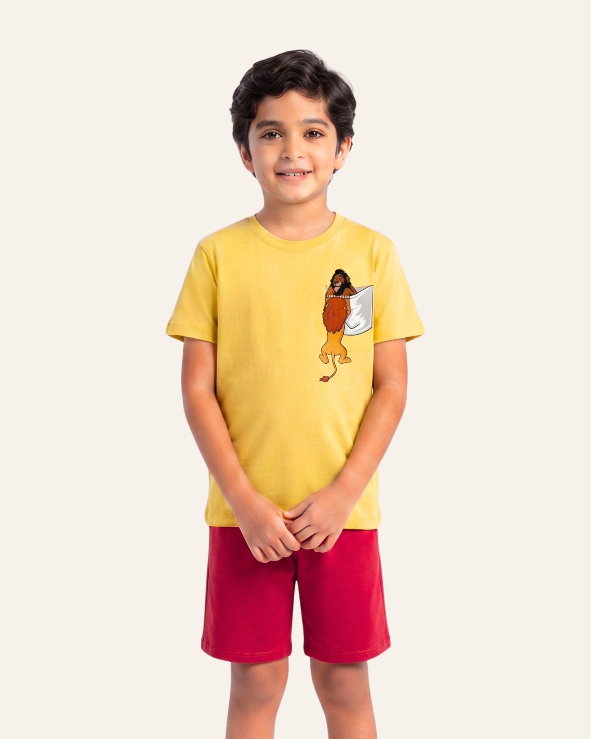 Boys Pocket Lion Shorts Set — Yellow