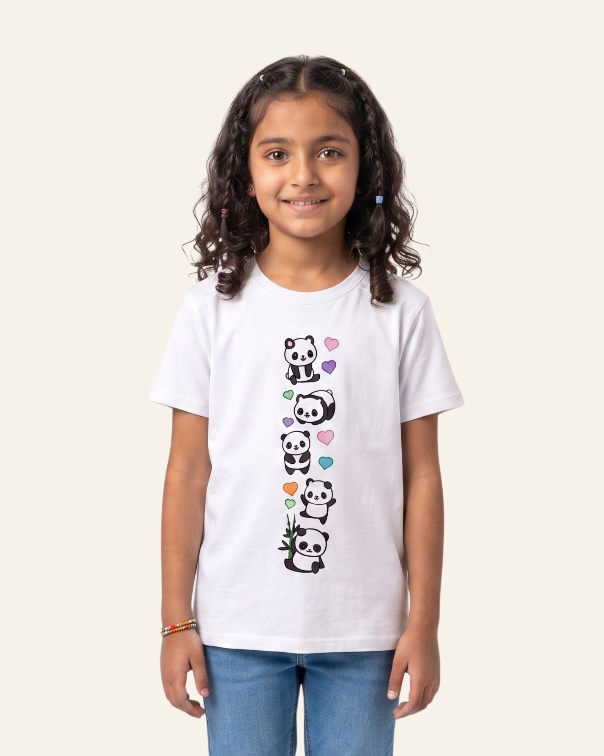 Girls Panda Print Tee — White
