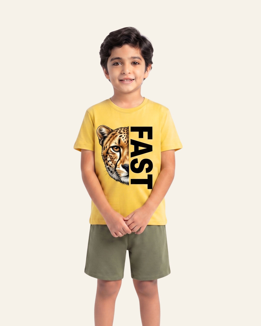 Boys Cheetah Fast Shorts Set — Yellow