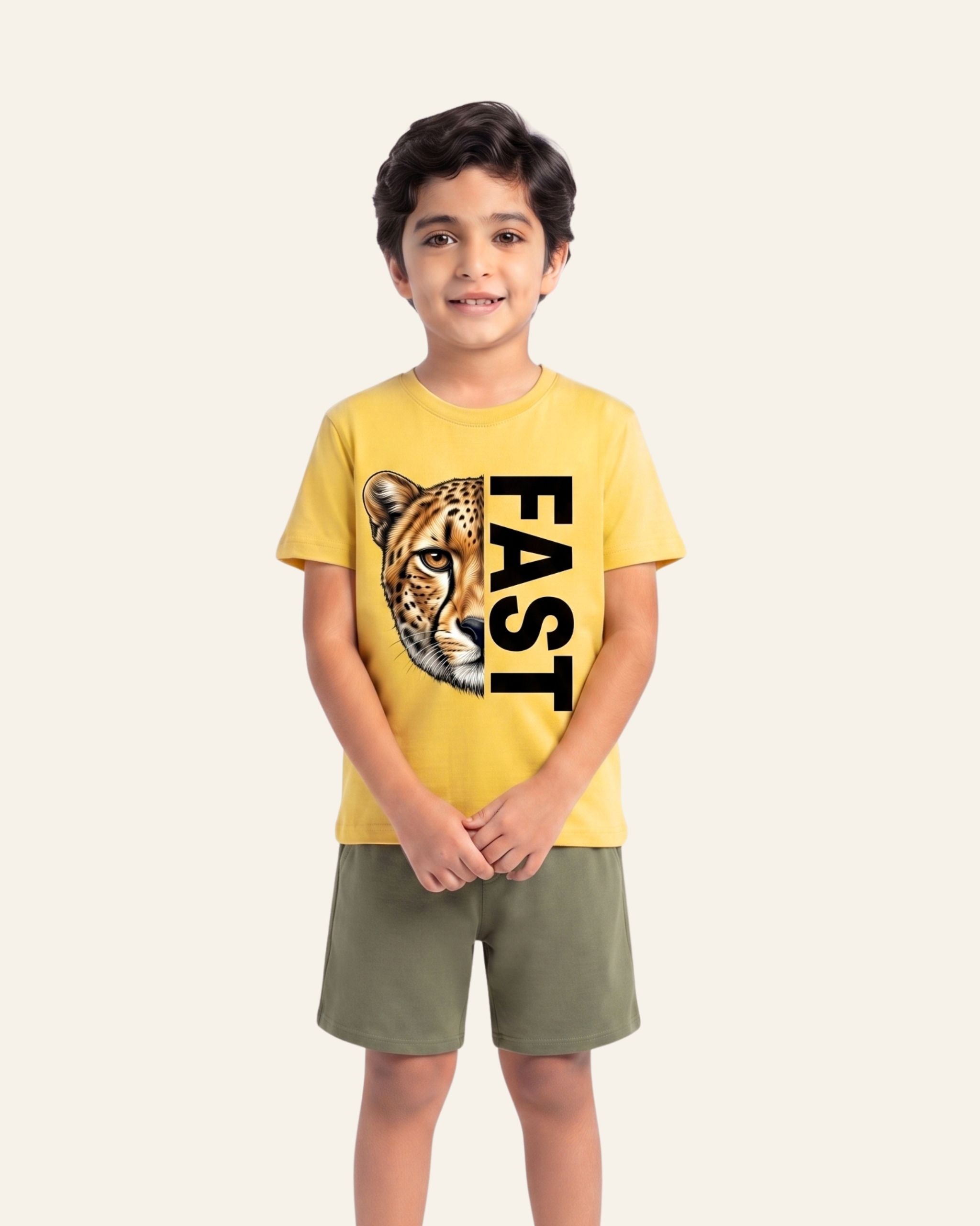 Boys Cheetah Fast Shorts Set — Yellow