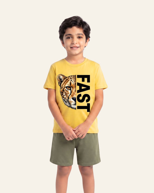 Boys Cheetah Fast Shorts Set — Yellow