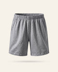 Kids grey marl shorts with an elastic waist, flat front