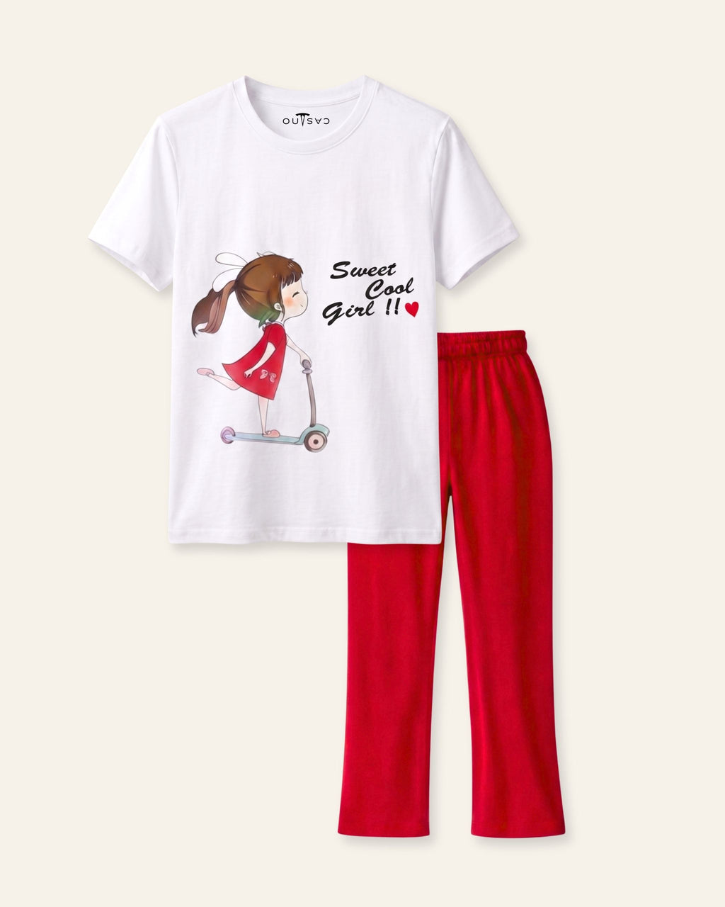 Girls Puppy Love Trouser Set — White