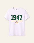 Kids white tee with 1947 in varsity numerals and the word Azadi