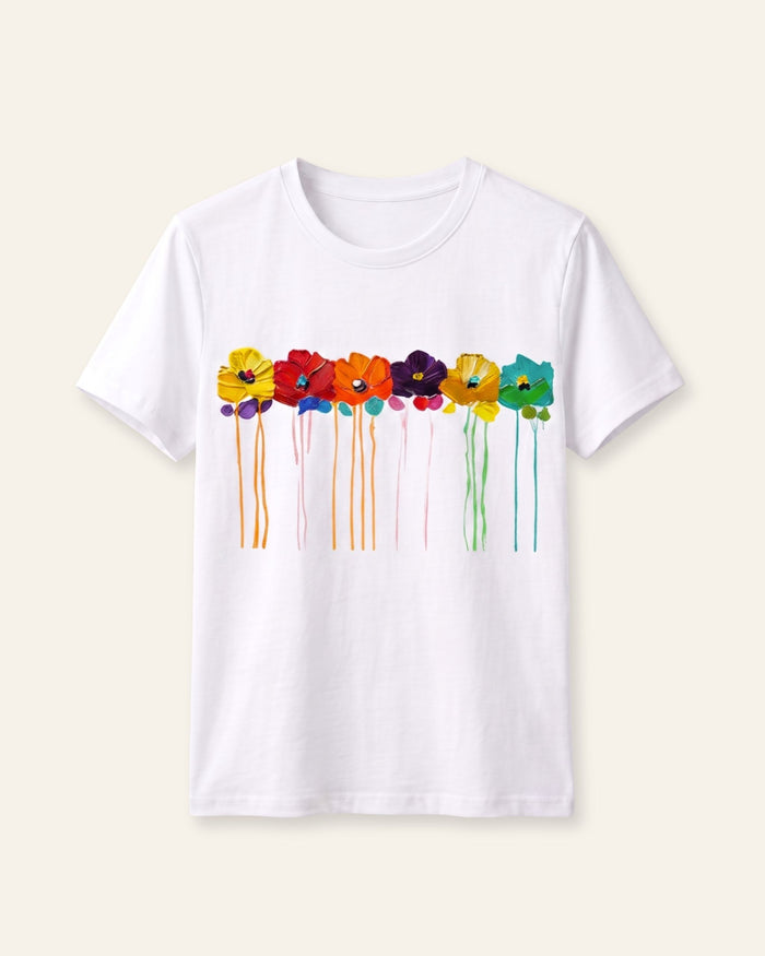 Girls Dripping Flowers Tee — White