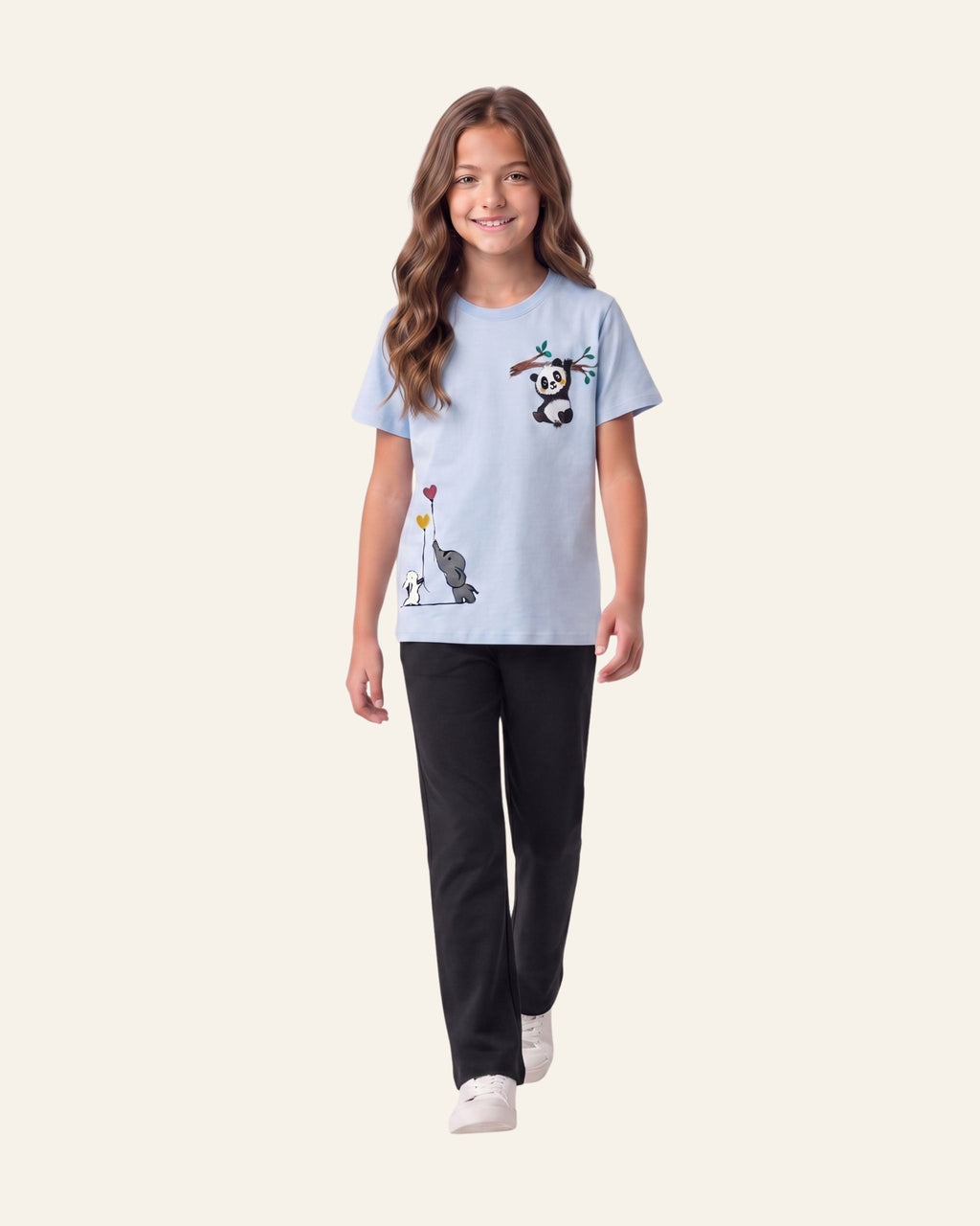Girls Cow Print Trouser Set — Sky