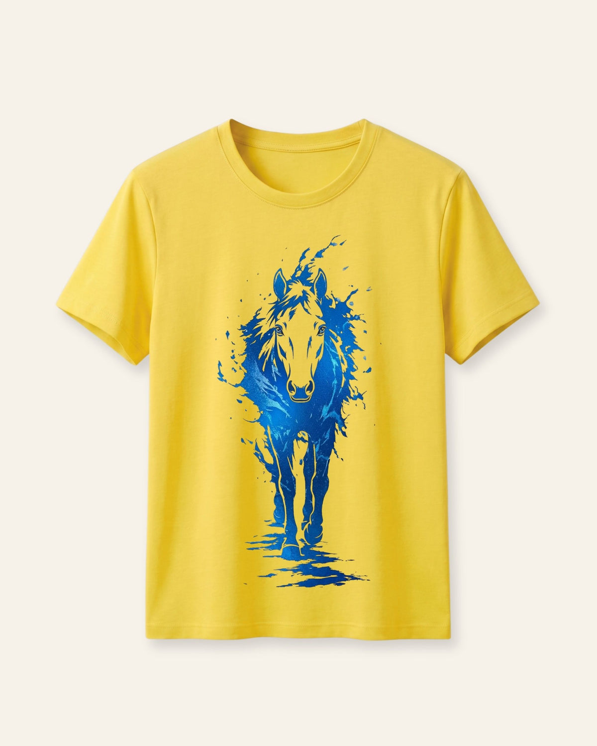 Yellow kids cotton tee with a blue watercolour statue silhouette print