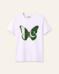 Kids white tee with a butterfly whose wings carry the Pakistan flag