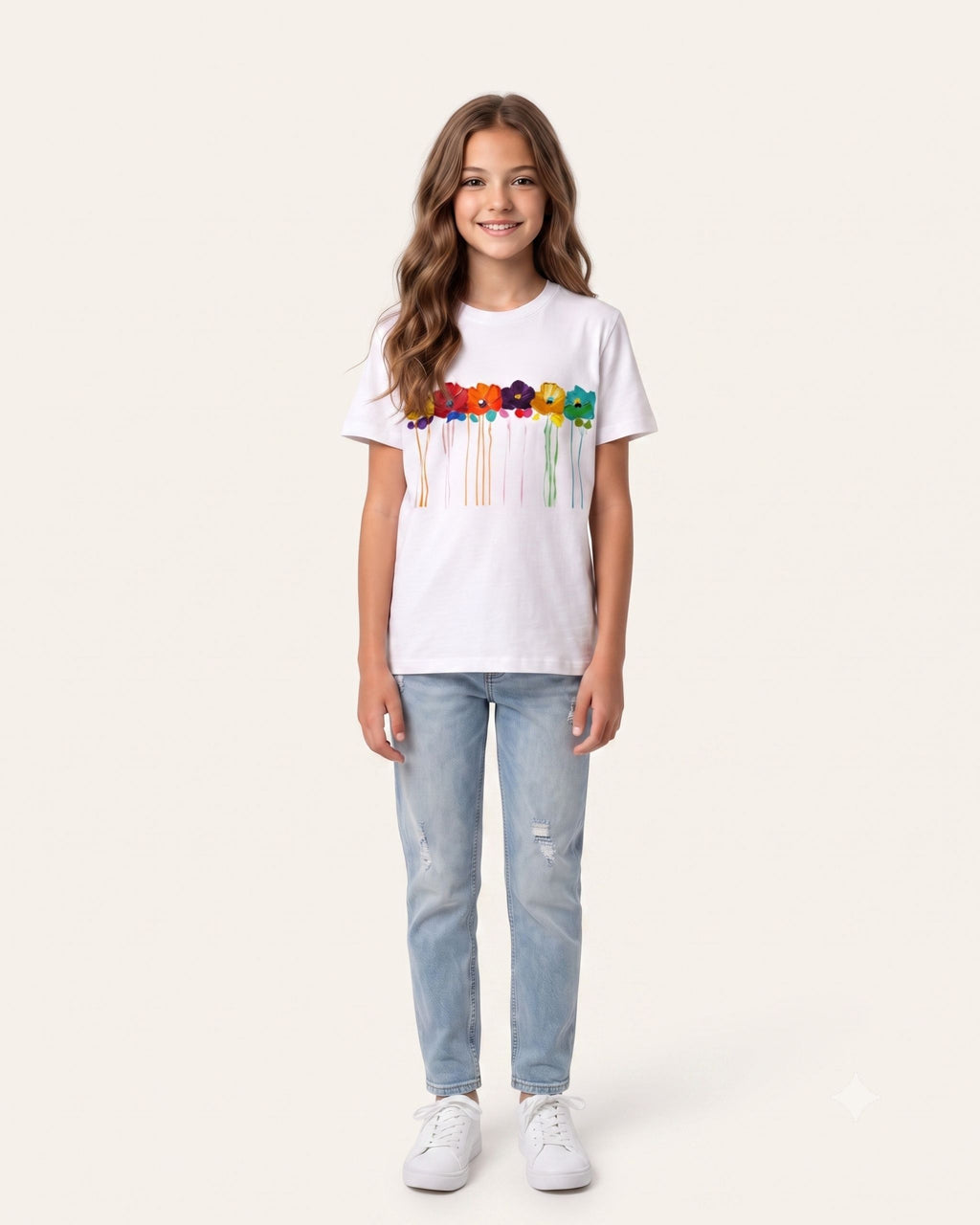 Girls Dripping Flowers Tee — White