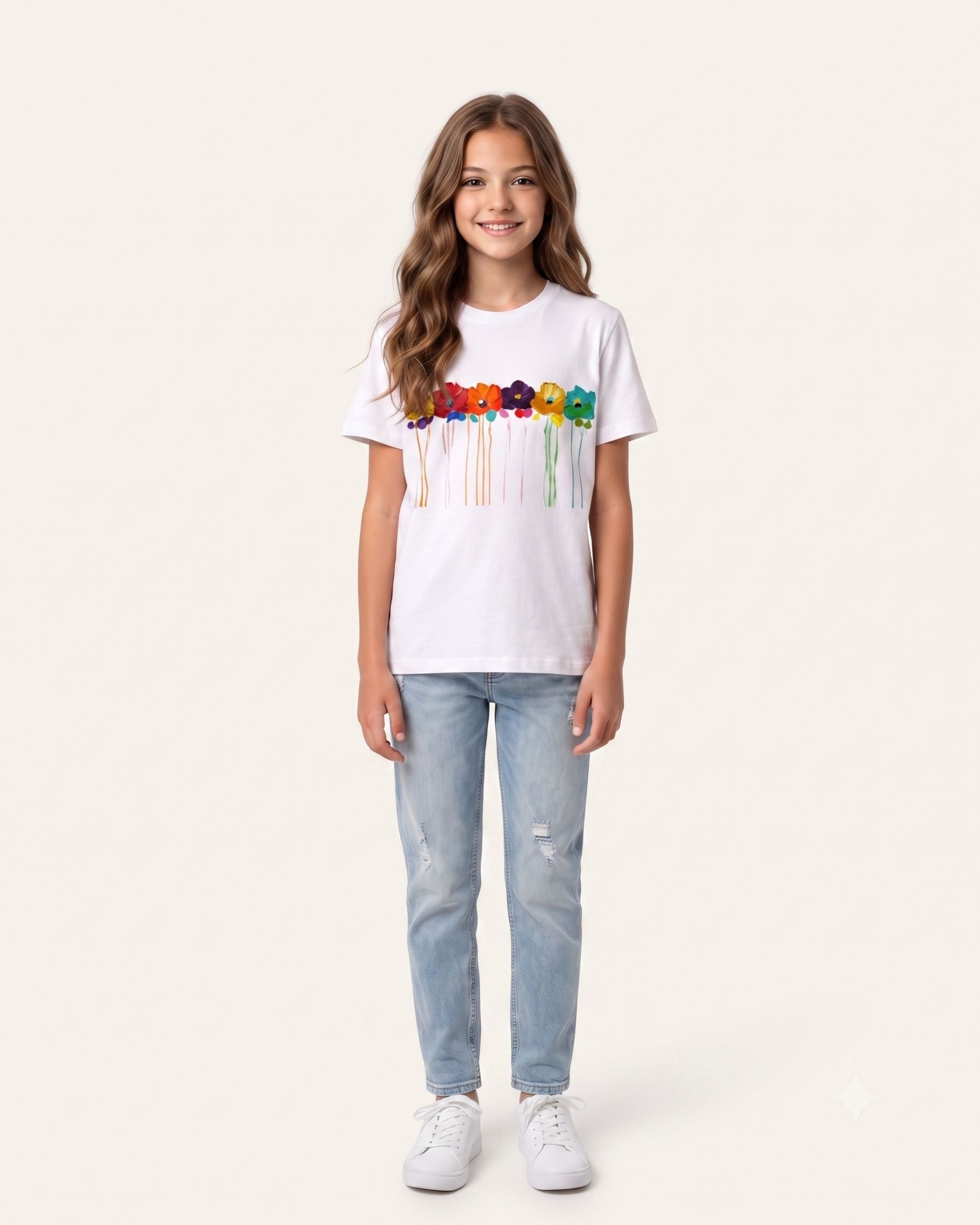 Girls Dripping Flowers Tee — White