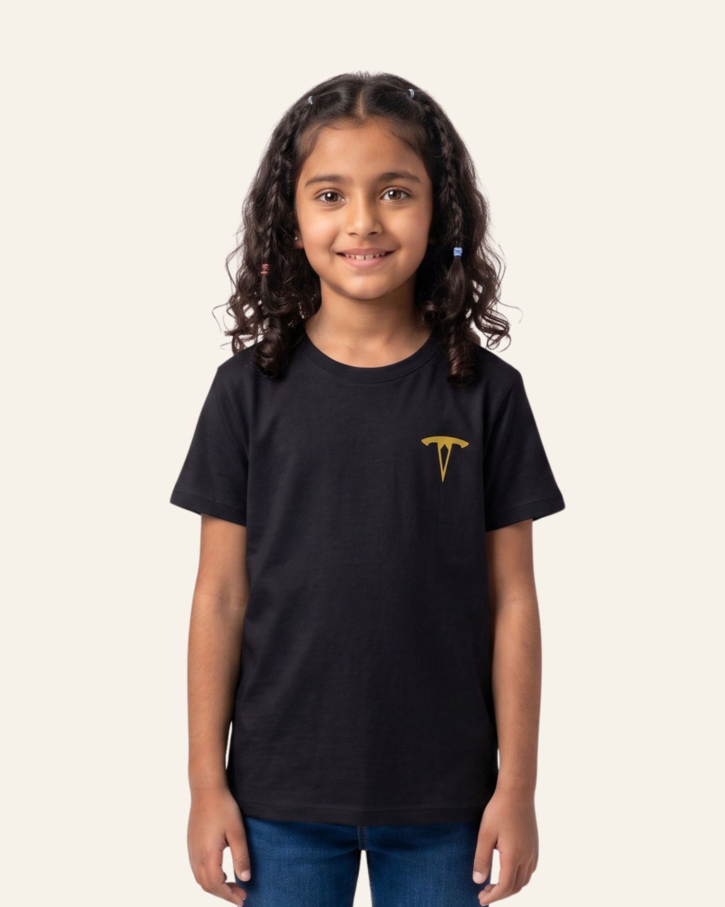 Girl wearing a black OUTCAST basic tee