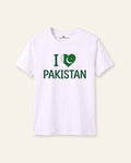 Kids white tee reading I love Pakistan with a flag heart