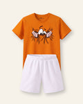 Boys Spider Face Shorts Set Orange
