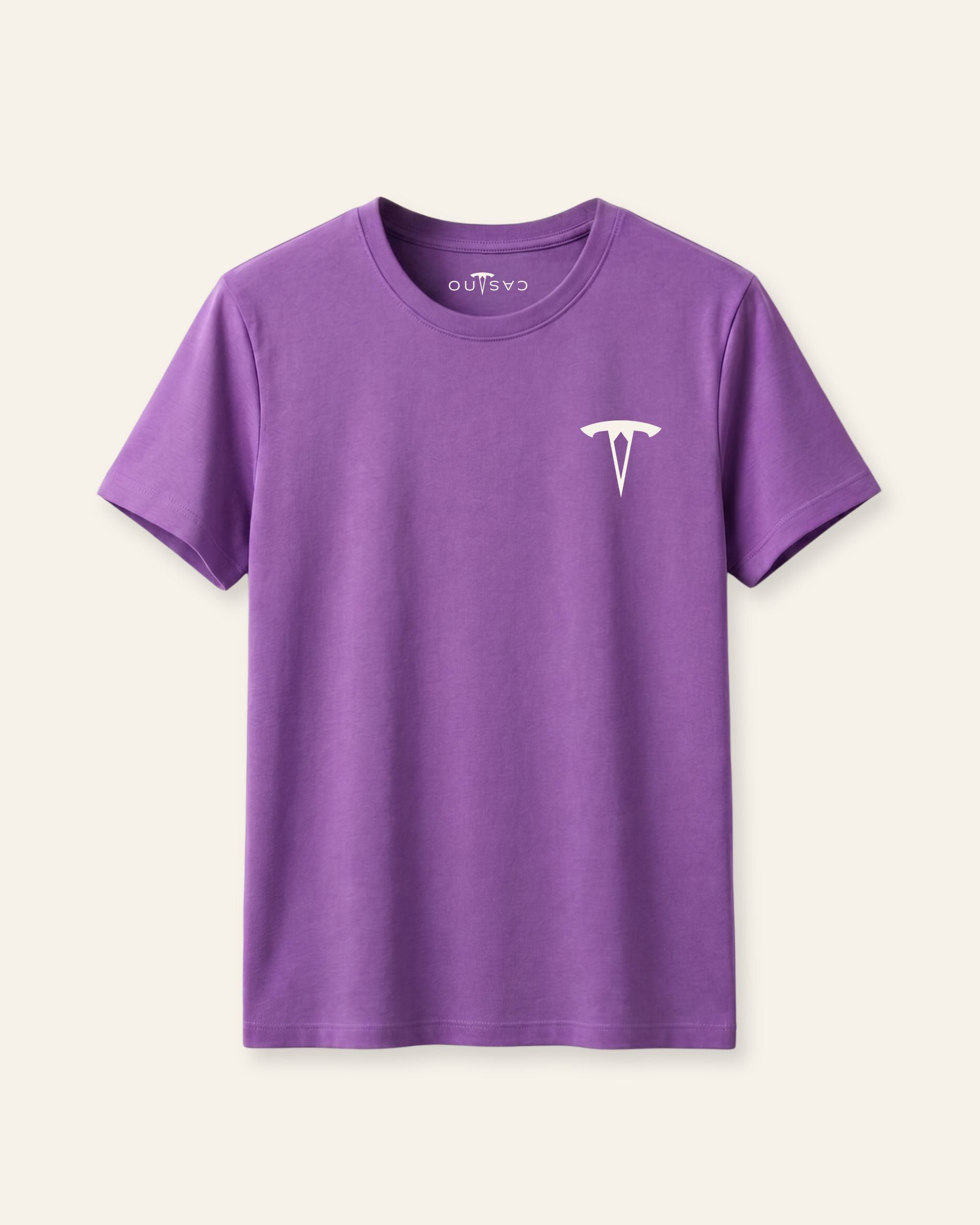Kids purple basic tee with the OUTCAST logo, flat front