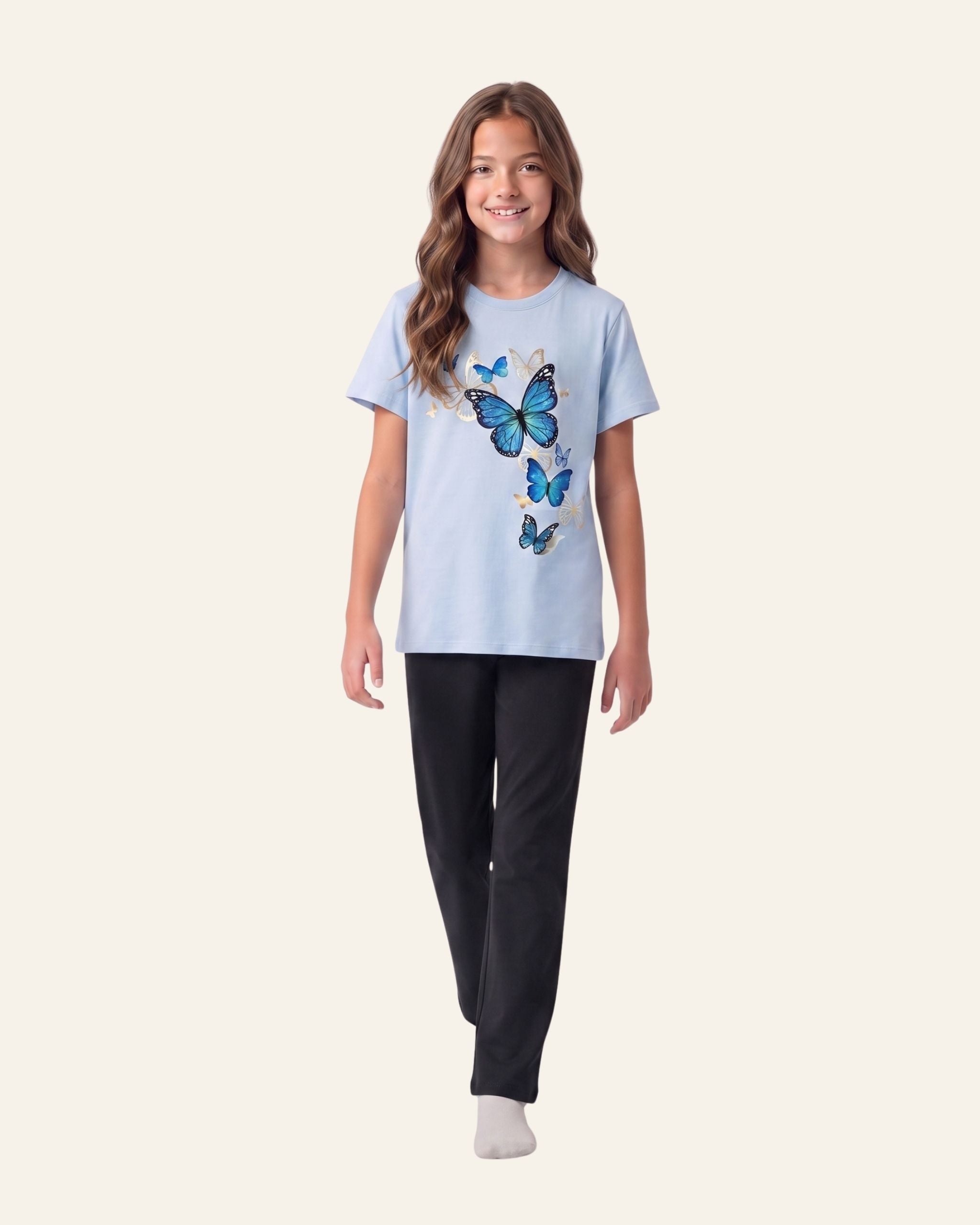 Girls Butterfly Trouser Set — Sky