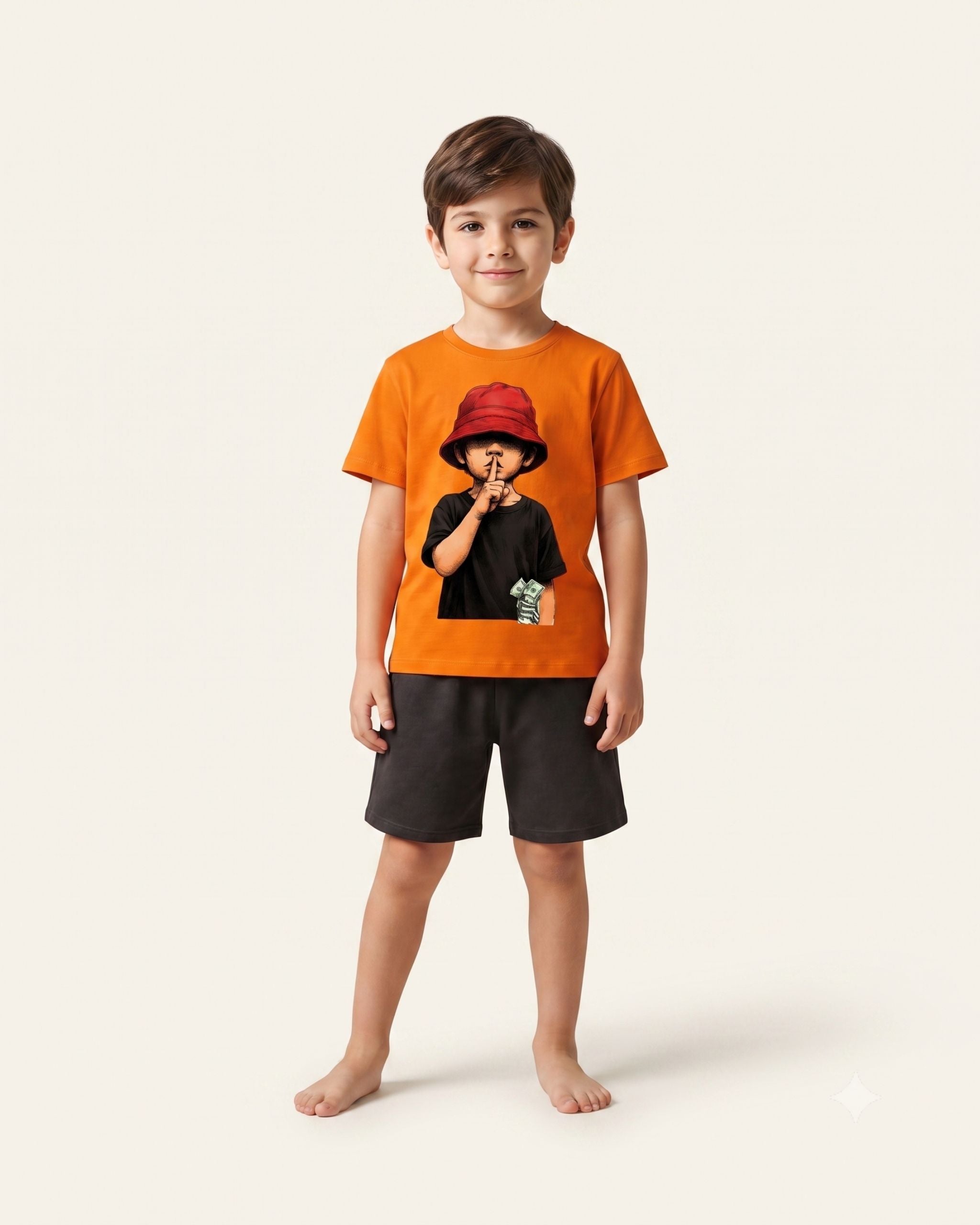 Boys Street Style Shorts Set — Orange