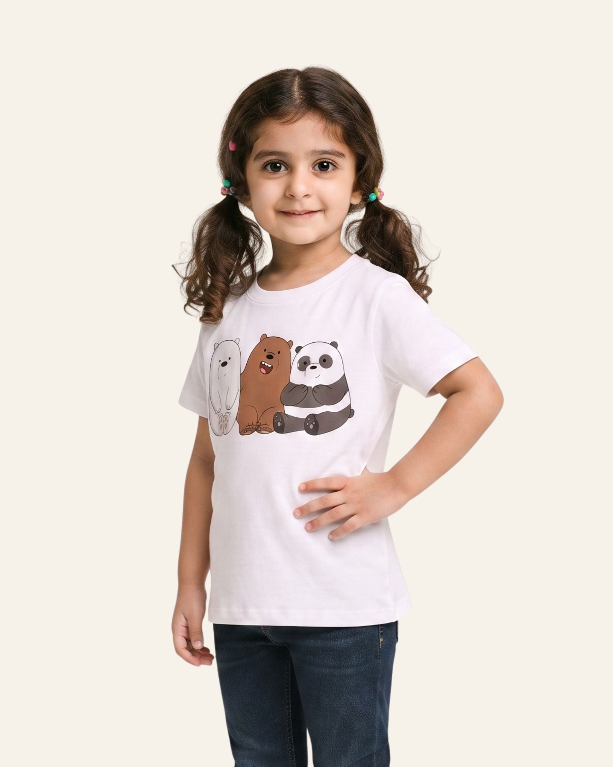 Girls Three Bears Tee — White