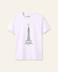 Kids white tee with a fine line sketch of Minar-e-Pakistan