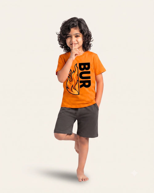 Boys Flame Burn Shorts Set — Orange