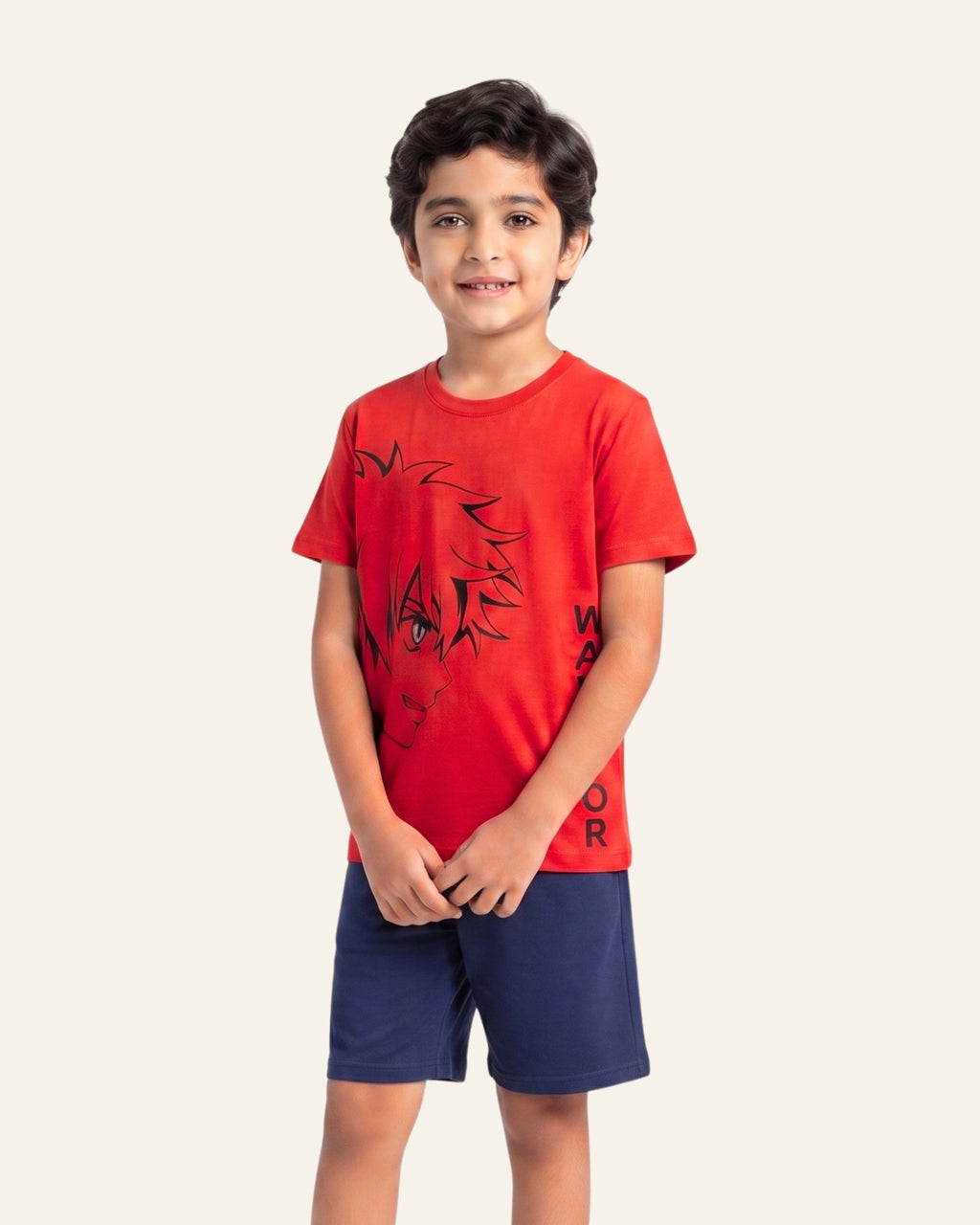 Boys Warrior Graphic Shorts Set — Red