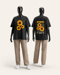 Women's sunflower bloom tee shown front and back on display forms