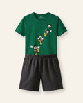 Boys Cartoon Mouse Shorts Set — Green