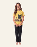 Girls Coffee Cat Trouser Set — Yellow
