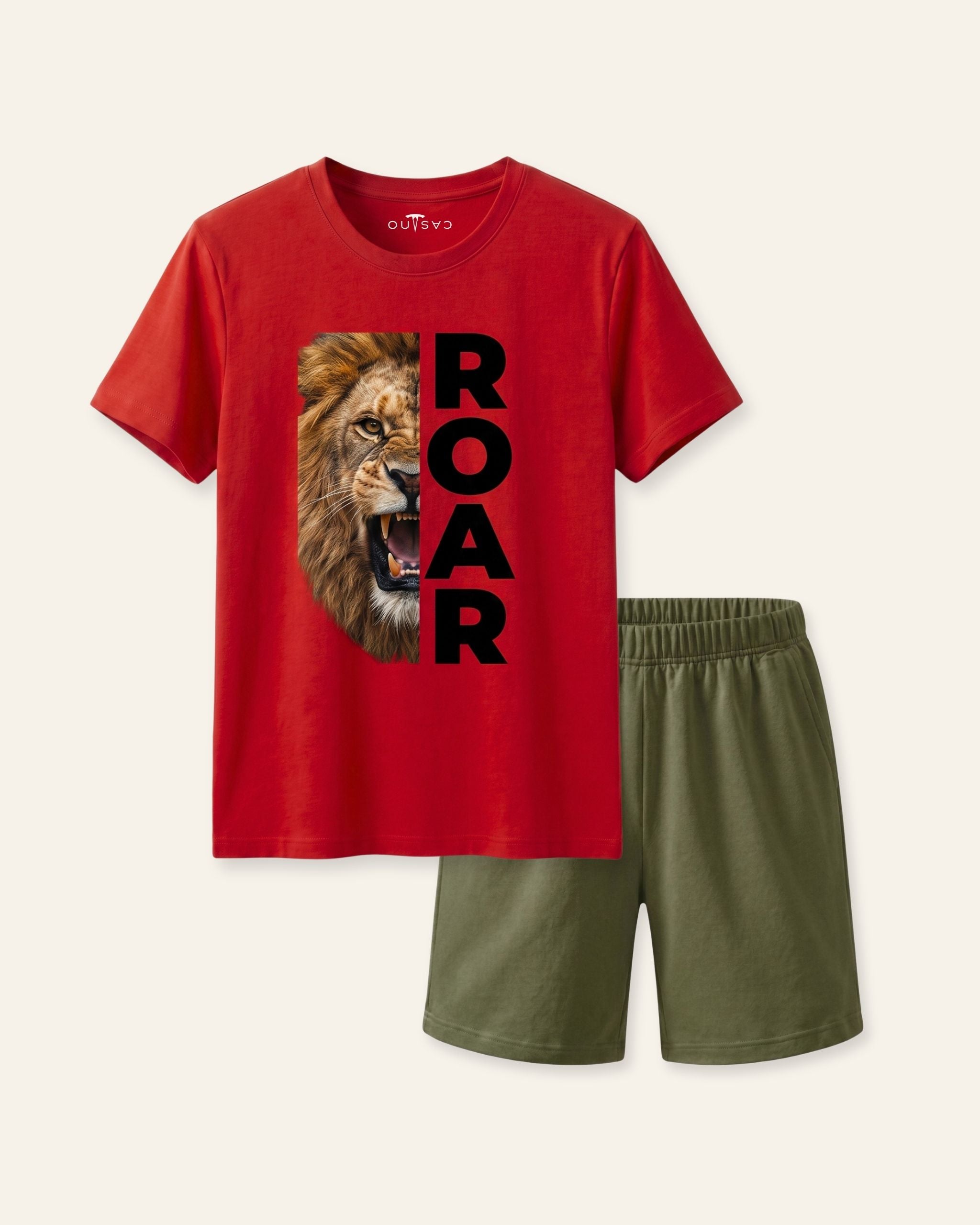 Boys Lion Roar Shorts Set — Red