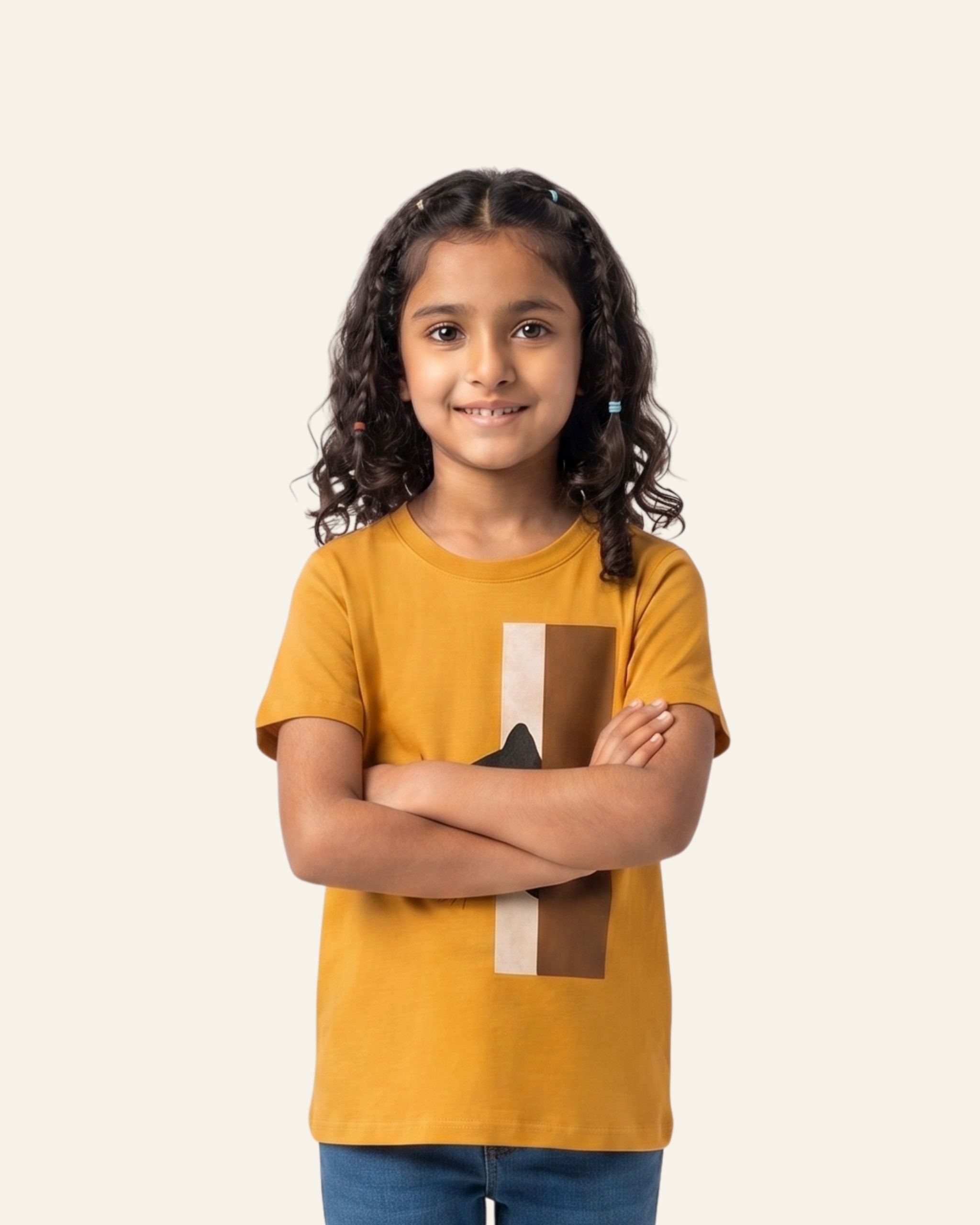 Girls Cat Peek Tee — Mustard
