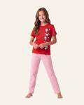 Girls Panda Print Trouser Set — Red