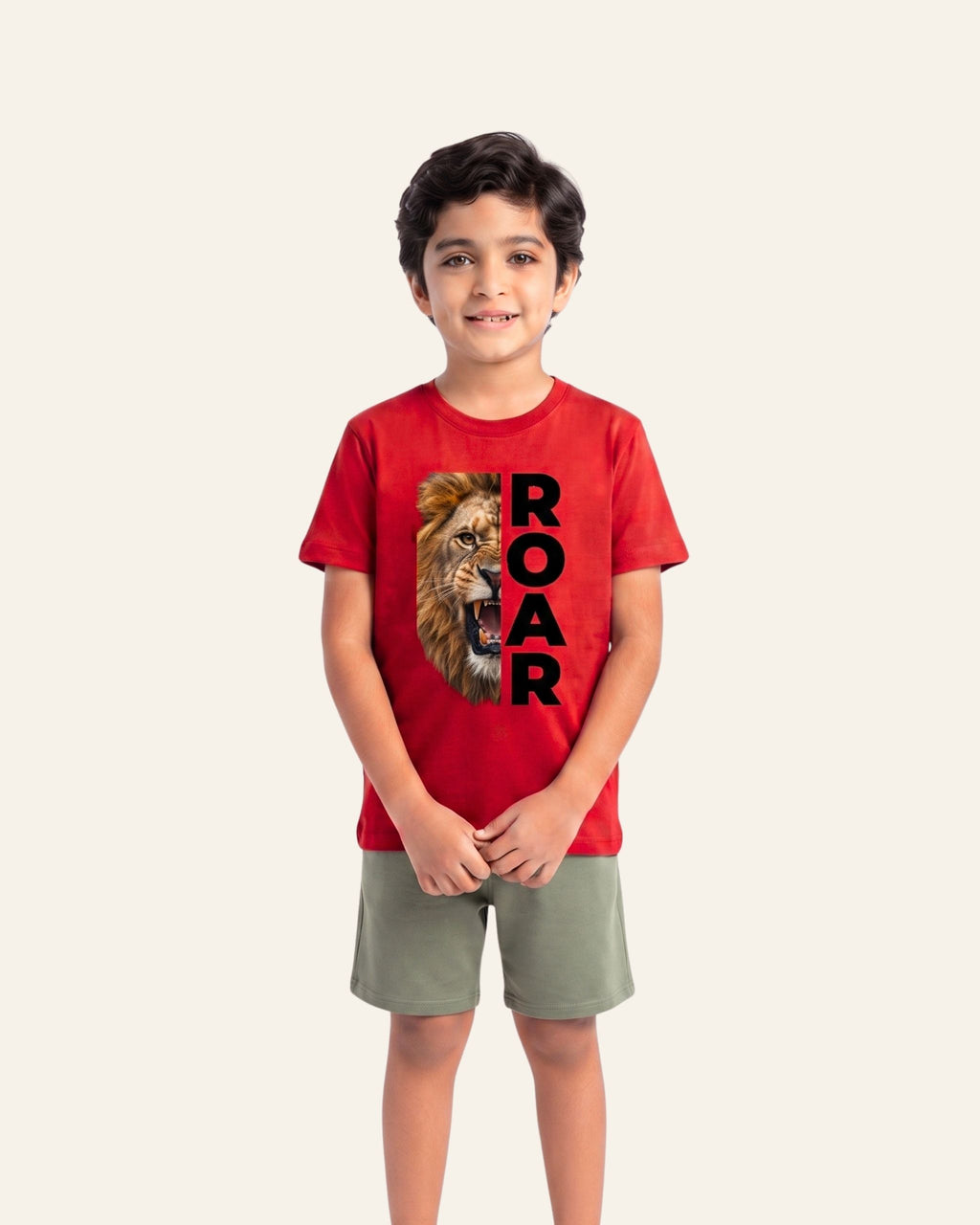Boys Lion Roar Shorts Set — Red