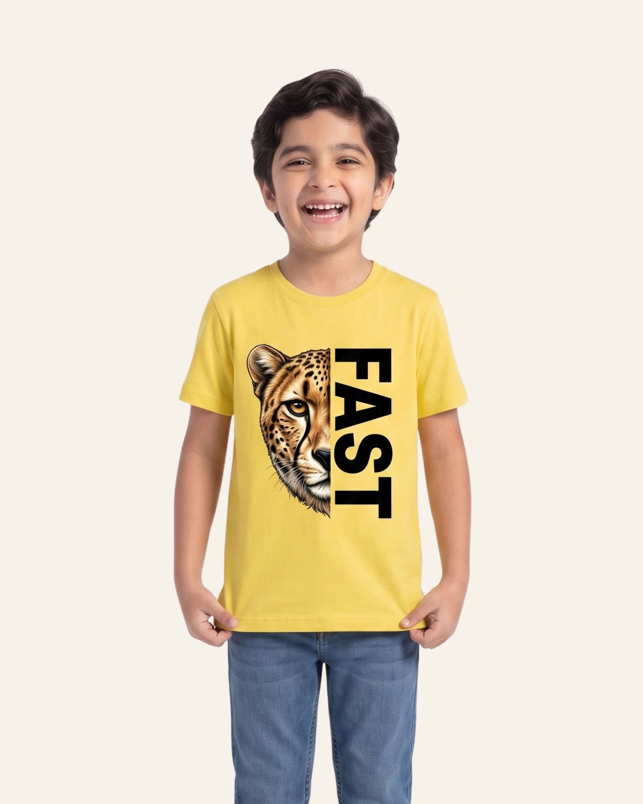 Boys Fast Leopard Tee — Yellow
