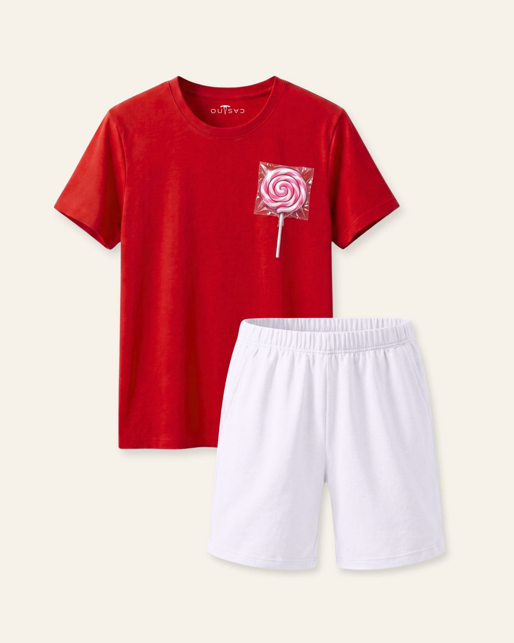 Boys Lollipop Pocket Shorts Set — Red
