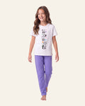 Girls Smile Face Trouser Set — White