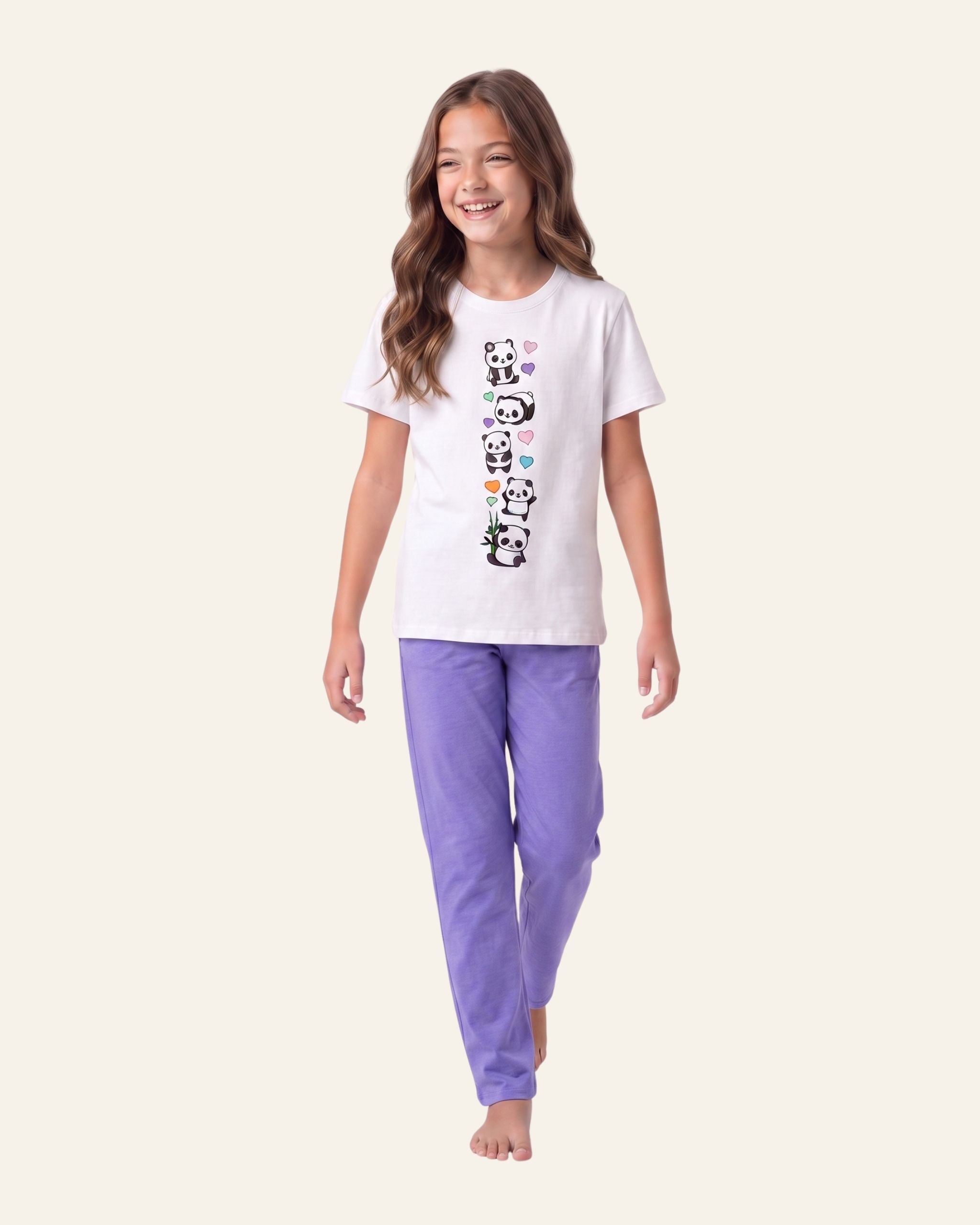 Girls Smile Face Trouser Set — White