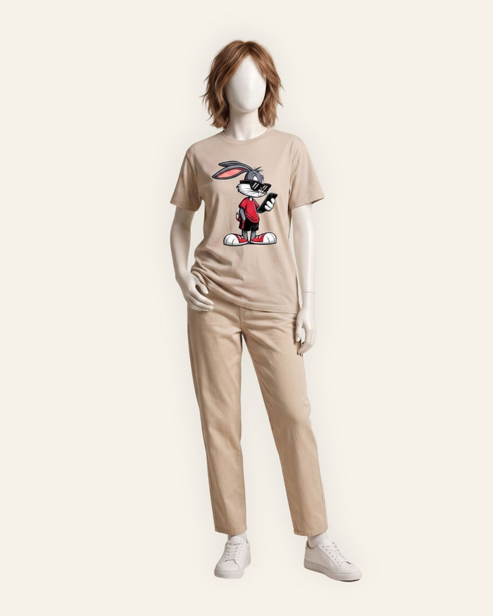 Women's Cartoon Bunny Graphic Tee — Cream