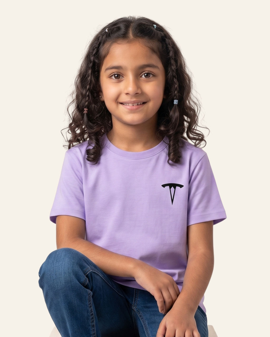 Girl wearing a lavender OUTCAST basic tee