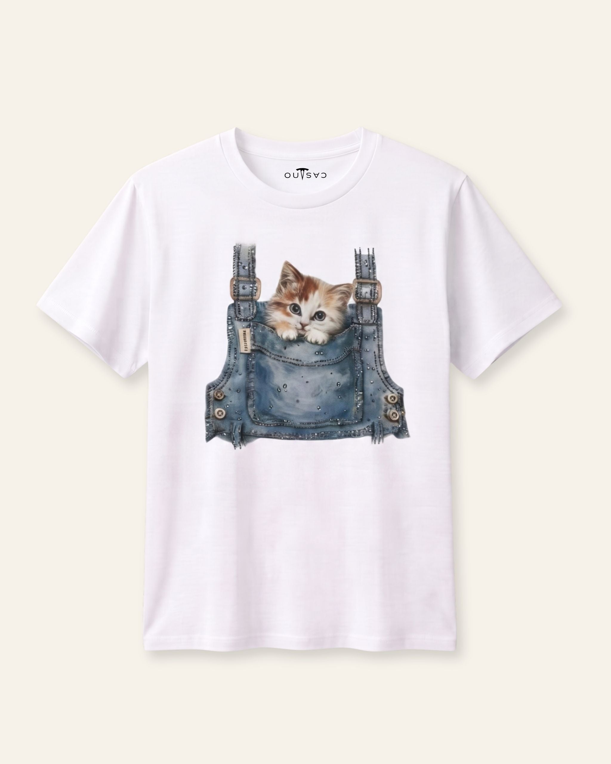 Women's Pocket Cat Graphic Tee — White