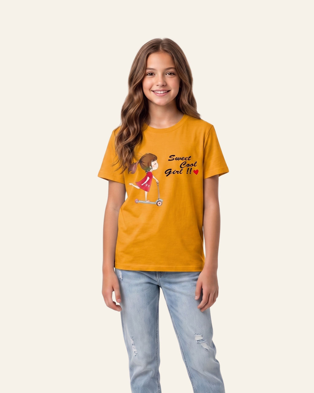 Girls Sweet Scooter Tee — Mustard