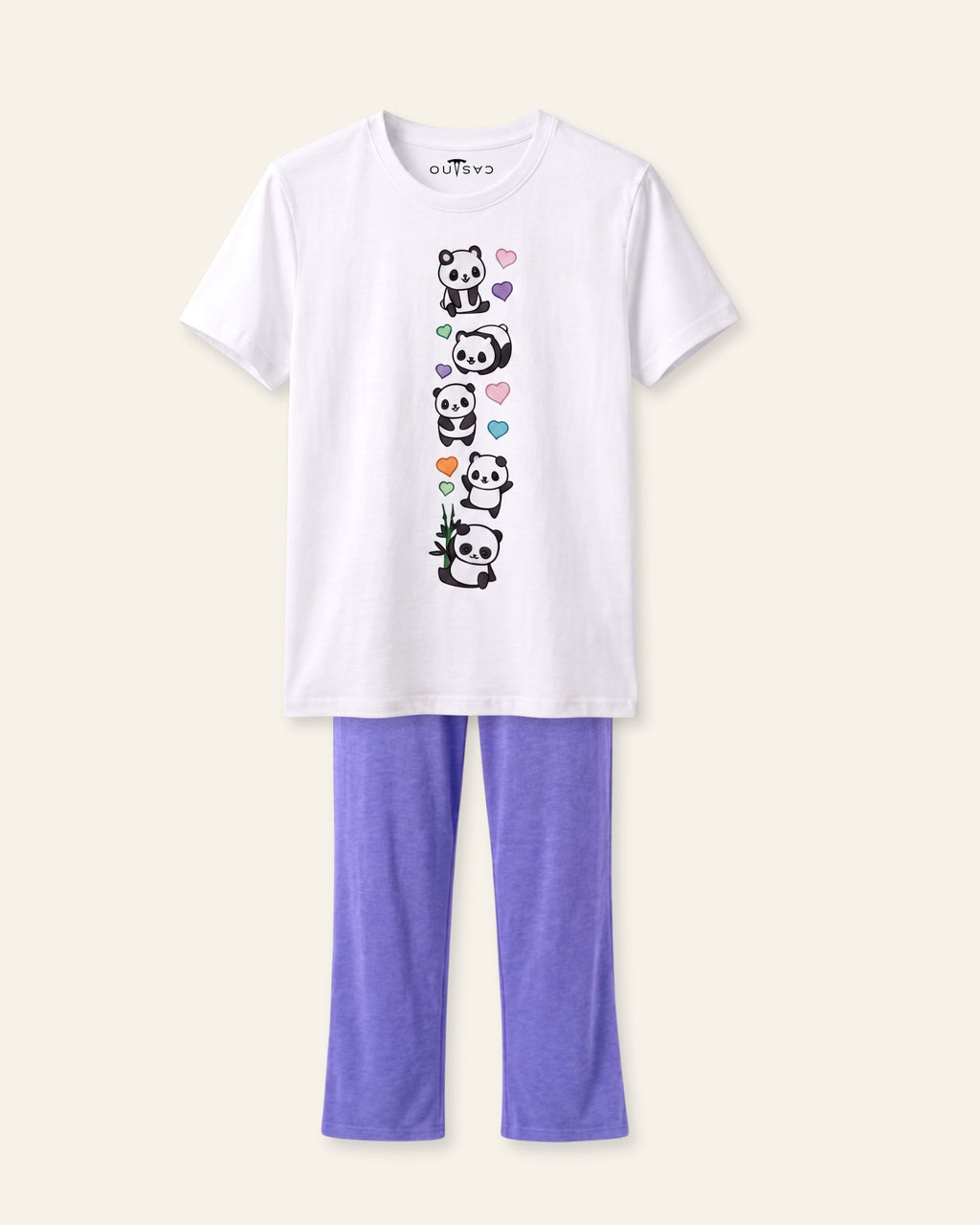 Girls Smile Face Trouser Set — White